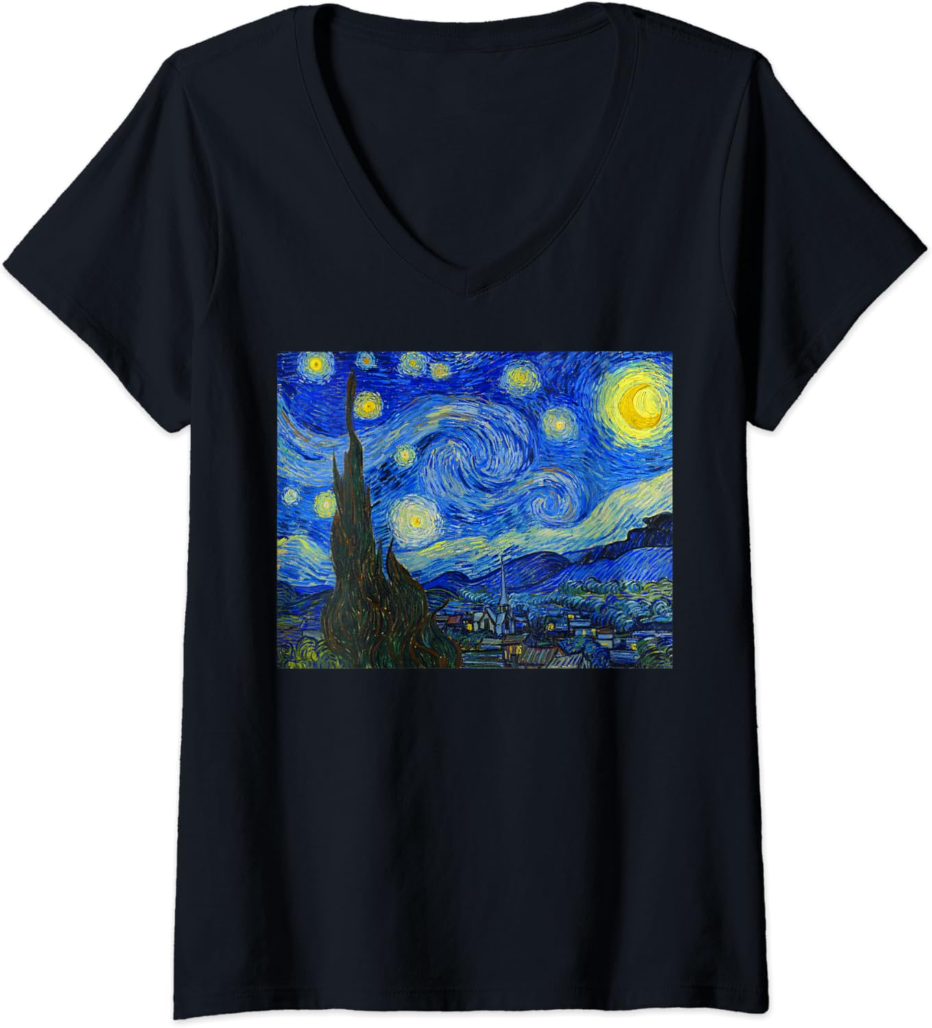 Womens Van Gogh The Starry Night Modern Art Painting VNeck